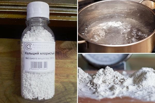 Хлористий кальцій, вода та крохмаль